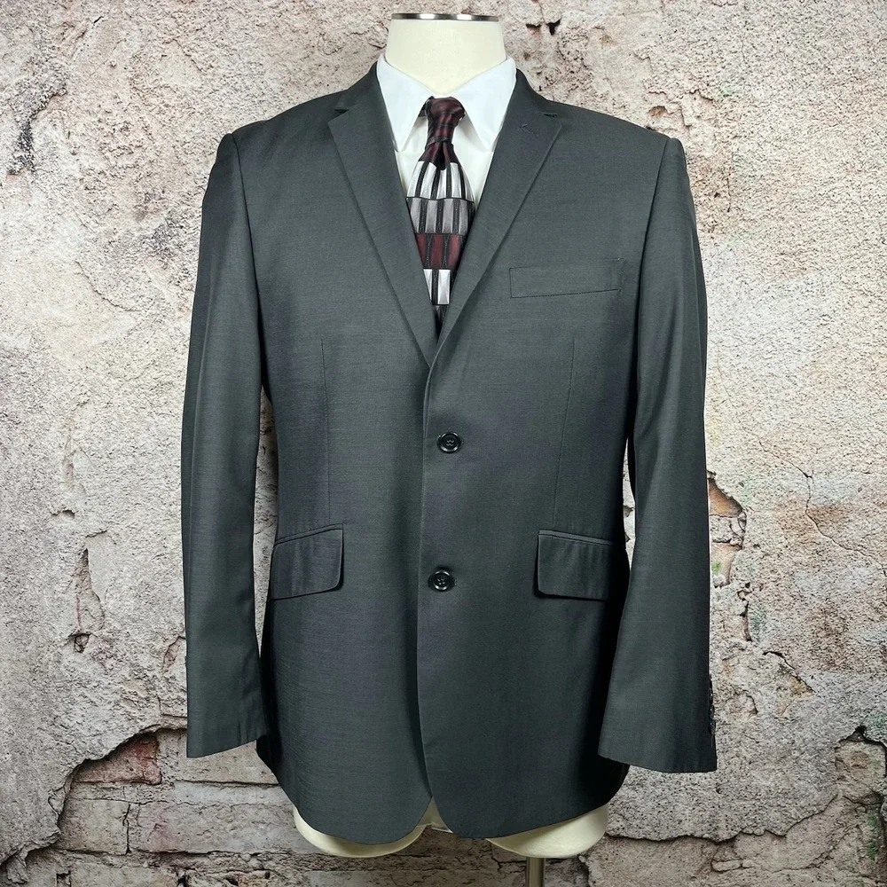 Profile Black Men's Slim Fit 42R Dark Grey Sport Coat Blazer Jacket Poly Blend